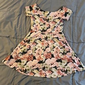Pink and crème floral dress - off the shoulders